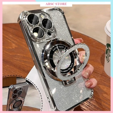 Ốp Lưng iPhone Silicon Chống Sóc 4 Góc Giá Đỡ Lấp Lánh cho iPhone 11‑17 Pro Max