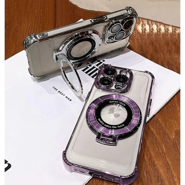 Ốp Lưng iPhone Silicon Chống Sóc 4 Góc Giá Đỡ Lấp Lánh cho iPhone 11‑17 Pro Max