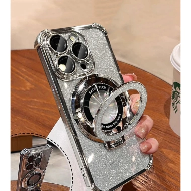 Ốp Lưng iPhone Silicon Chống Sóc 4 Góc Giá Đỡ Lấp Lánh cho iPhone 11‑17 Pro Max