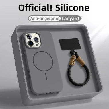 Ốp lưng iPhone silicon mềm mờ, chống vân tay, dây đeo từ tính, chống sốc Lanyar cho iPhone 16/15/14/13 Pro Max màu hồng