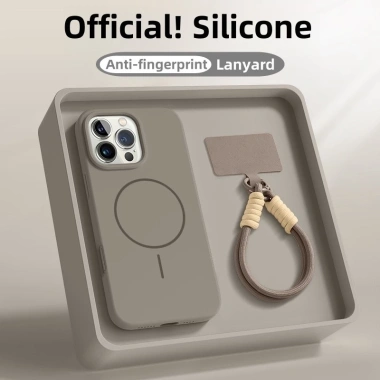 Ốp lưng iPhone silicon mềm mờ, chống vân tay, dây đeo từ tính, chống sốc Lanyar cho iPhone 16/15/14/13 Pro Max màu hồng