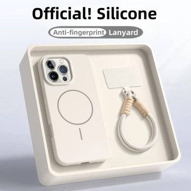 Ốp lưng iPhone silicon mềm mờ, chống vân tay, dây đeo từ tính, chống sốc Lanyar cho iPhone 16/15/14/13 Pro Max màu hồng