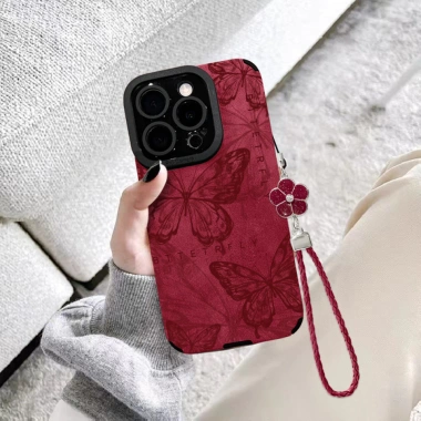 Ốp Lưng iPhone Trung Hoa Bướm Dây Xích Da, Silicon Lộn, Chống Sốc, Tương Thích 16 Pro Max, 15, 14, 13, 12, 11, X, XS, XR, XSMAX, 7P, 8P