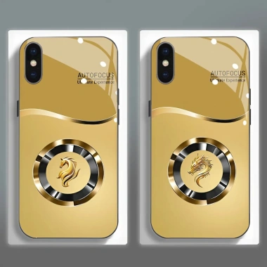 Ốp Lưng iPhone X XS XR XS Max 12 con giáp vàng sang trọng, mặt lưng kính bóng cao cấp