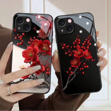 Ốp lưng kính iPhone 6-15 Pro/Plus/Pro Max hoa đỏ đen 2.025, bền, giá 41.500₫ 6