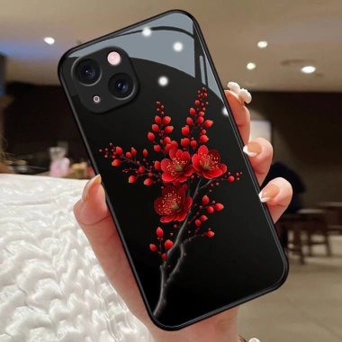 Ốp lưng kính iPhone 6-15 Pro/Plus/Pro Max hoa đỏ đen 2.025, bền, giá 41.500₫ 7