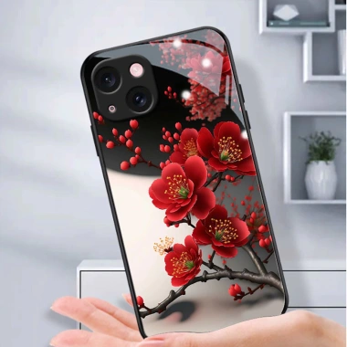 Ốp lưng kính iPhone 6-15 Pro/Plus/Pro Max hoa đỏ đen 2.025, bền, giá 41.500₫ 8
