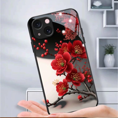 Ốp lưng kính iPhone 6-15 Pro/Plus/Pro Max hoa đỏ đen 2.025, bền, giá 41.500₫ 10