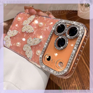 Ốp Lưng Laser iPhone 13-17 - kim cương, ngọc trai, bướm, dây bảo vệ - 98.118 VND