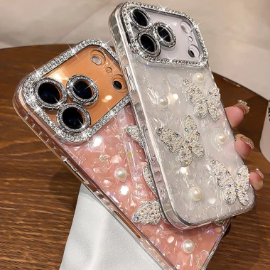 Ốp Lưng Laser iPhone 13-17 - kim cương, ngọc trai, bướm, dây bảo vệ - 98.118 VND