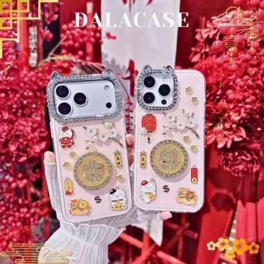 Ốp Lưng Nhũ Hồng Camera Kitty Charm Động Xoay Cành Đào Trắng Giá chỉ 137.000₫ 3