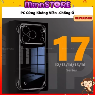 Ốp lưng PC cứng không viền, không lens camera, trong suốt cho iPhone 16/15/14 Pro Max - Giá 49.908₫