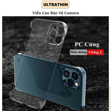 Ốp lưng PC cứng không viền, không lens camera, trong suốt cho iPhone 16/15/14 Pro Max - Giá 49.908₫ 2