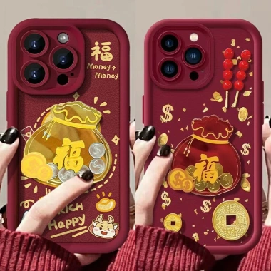 Ốp Lưng Silicon 3D Túi May Mắn iPhone 16/15 Pro Max - Thiết Kế Sang Trọng Chống Sốc Tết