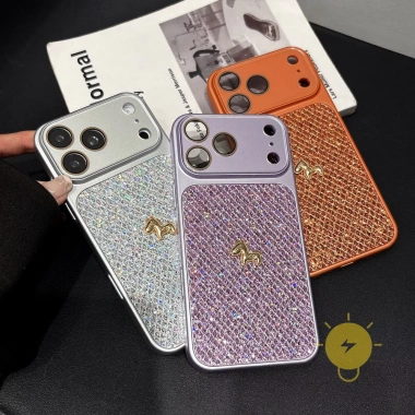 Ốp lưng TPU iPhone 17/16/15/14/13 – Ngựa 3D Glitter Powder, Korean Cute Aesthetic, giảm giá 18%