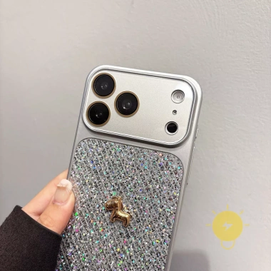 Ốp lưng TPU iPhone 17/16/15/14/13 – Ngựa 3D Glitter Powder, Korean Cute Aesthetic, giảm giá 18%