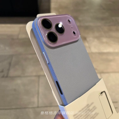 Ốp PC da litchi cho iPhone 13‑17 Pro Max bảo vệ camera, chống sốc, mặt sau cứng