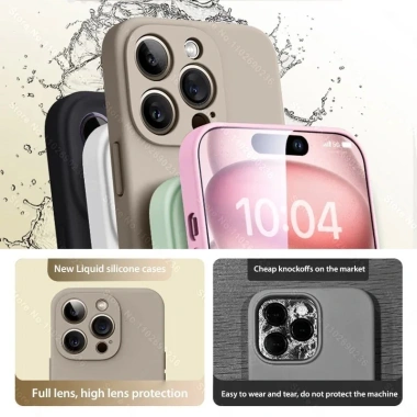 Ốp silicon lỏng mềm bảo vệ ống kính iPhone 11‑15 Pro Max, chống sốc, trọn bộ