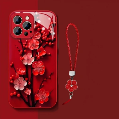 Ốp Thủy Tinh Hoa Đỏ Dây Đeo Tay Chống Rơi cho iPhone 16‑13 Pro Max – Đẹp, Tinh Tế, Phong Cách Mới – 98.199₫