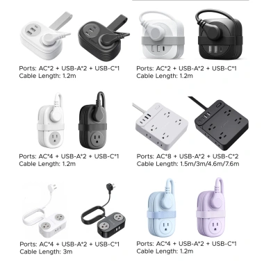 ORICO Dây nguồn mở rộng di động 45° AP3 - Ổ cắm du lịch đa bảo vệ, chống cháy, an toàn cho PC và gia đình 2