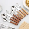 Oukeai 304 Bộ đồ ăn thép không gỉ tay cầm gỗ nguyên khối bộ 4 món - Muỗng nĩa Nhật Bản, giảm giá 22% chỉ 30.030 VND