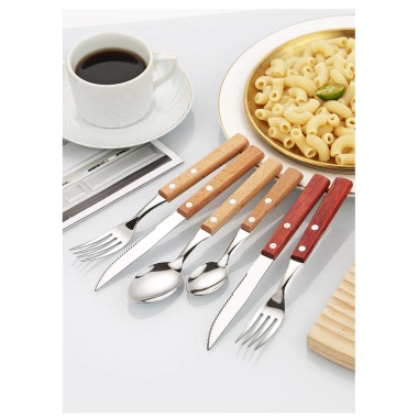 Oukeai 304 Bộ đồ ăn thép không gỉ tay cầm gỗ nguyên khối bộ 4 món - Muỗng nĩa Nhật Bản, giảm giá 22% chỉ 30.030 VND