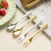 OUKEAI Thìa Nĩa Cung Điện Dập Nổi Thép Không Gỉ – Thìa Nhỏ Bánh Trái Cây, Nĩa Retro, Thìa Cà Phê, Giá 14.700₫