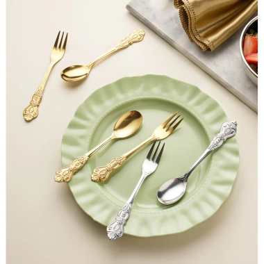 OUKEAI Thìa Nĩa Cung Điện Dập Nổi Thép Không Gỉ – Thìa Nhỏ Bánh Trái Cây, Nĩa Retro, Thìa Cà Phê, Giá 14.700₫ 7