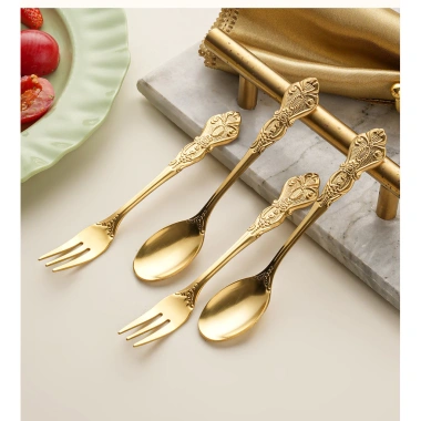 OUKEAI Thìa Nĩa Cung Điện Dập Nổi Thép Không Gỉ – Thìa Nhỏ Bánh Trái Cây, Nĩa Retro, Thìa Cà Phê, Giá 14.700₫ 8