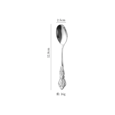 OUKEAI Thìa Nĩa Cung Điện Dập Nổi Thép Không Gỉ – Thìa Nhỏ Bánh Trái Cây, Nĩa Retro, Thìa Cà Phê, Giá 14.700₫ 10