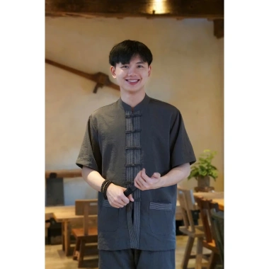 Pháp phục lễ chùa nam - Bộ đũi nam khuy tết tay cộc, đũi tằm TTH1, giá 295k 5