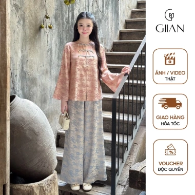 Pháp phục nữ Giian SL6 cổ tròn tay loe dài tết dây ngực đính ngọc họa tiết 3D 720.000₫