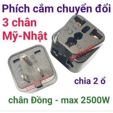 Phích cắm chuyển đổi 3 chân Mỹ chuẩn B, 2 thiết bị, 10A 250V 2.500W - Giá ưu đãi 56.999 VND