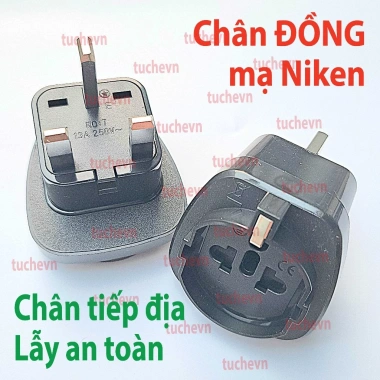 Phích cắm chuyển đổi 3 chân vuông chuẩn G Schuko 13A 250V 3.250W - Anh, HK, Singapore - 48.000₫ 2