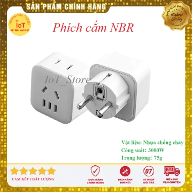 Phích Cắm Chuyển Đổi 3/2 Chân Chéo hoặc 2 Chân Thẳng Dẹt sang 2 Chân Tròn VN, NBR - 75.000đ