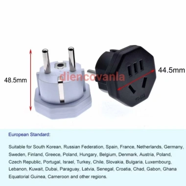 Phích cắm chuyển đổi du lịch Châu Âu Nhật Trung Quốc 16A chân dẹt - Giá 66.000₫