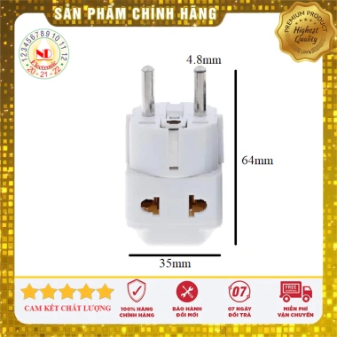 Phích Cắm Chuyển Đổi WD9 3 Chân Đến 2 Chân Tròn 4.8mm - Tải Lên 3.000W, Chuẩn VN, Giá 65.000 VND