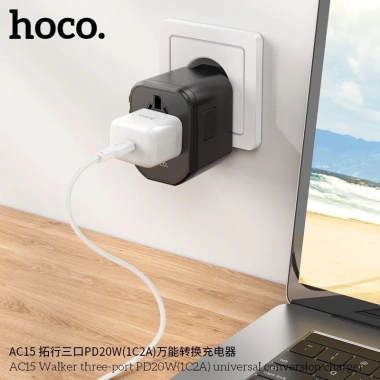 Phích cắm đa năng Hoco AC15 Walker - Sạc nhanh PD20W, 2 USB + Type‑C, giảm 21% 6