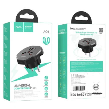 Phích Cắm Hoco AC6 EU - Ổ Cắm Du Lịch Quốc Tế Nhỏ Gọn Tiện Lợi Giá 102.000 VND