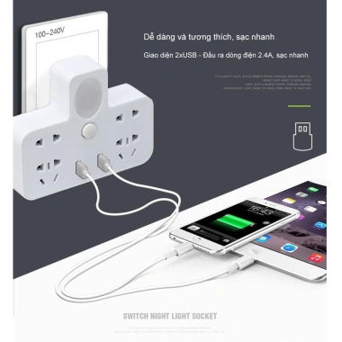 Phích chuyển đổi sạc thông minh 2 chân, 2 cổng USB, đèn LED, công tắc đa năng, giá chỉ 137.000đ, giảm giá mạnh