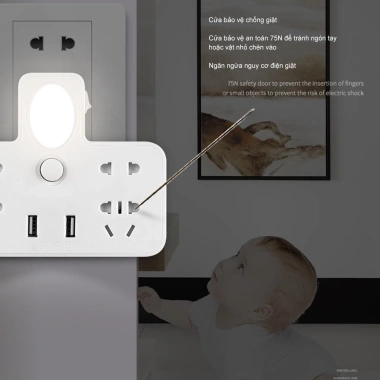 Phích chuyển đổi sạc thông minh 2 chân, 2 cổng USB, đèn LED, công tắc đa năng, giá chỉ 137.000đ, giảm giá mạnh