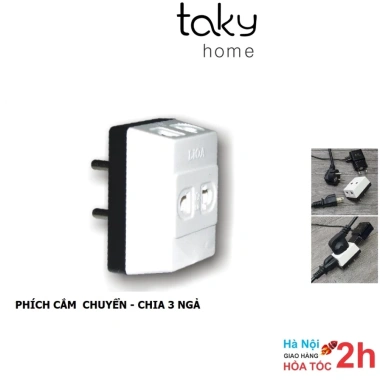 Phích ổ cắm chia 3 ngả Takyhome - Thiết kế nhỏ gọn, chia 1 ổ thành 3, không mất diện tích - Giá chỉ 75.900đ