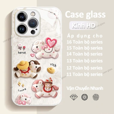 Phim Hoạt Hình Ngựa Dễ Thương Vỏ iPhone 12-16 Pro Max, Dây Cổ Tay Chống Rơi, Thanh Lịch