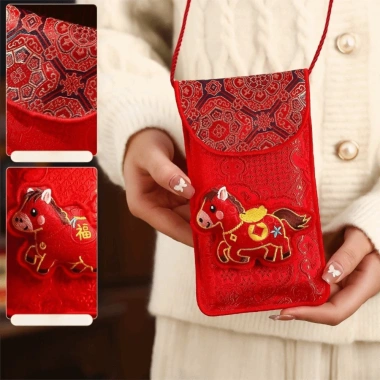 Phong bì tiền mặt MILTER đỏ dây đeo cổ, Năm con ngựa, dung tích lớn, gói tiền may mắn trẻ em 10
