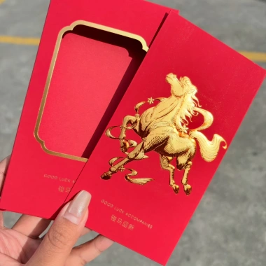Phong bì tiền Ngựa 2.026 Đỏ sang trọng, in logo công ty, tùy chỉnh Angpao Hongbao Fu Vàng - Giá 99.540₫
