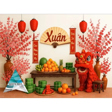 Phông nền Livestream Artemis Decor Tết Cực lung linh, in kích thước tùy chỉnh 159k 7