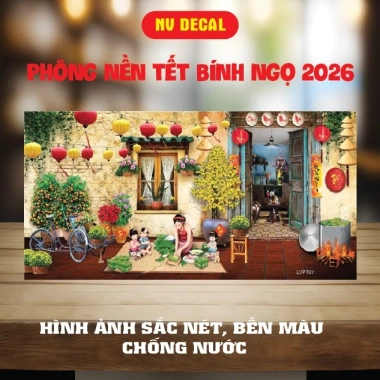 Phông nền Tết Bình Ngọ 2.026 Bạc Heflex Đóng khoen 4 góc Bền màu, chống nước, dễ lắp đặt