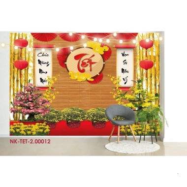 Phông nền tranh vải treo tường backdrop Tết Nguyên Đán Happy New Year, kèm đinh móc và keo dán, giá ưu đãi 128k