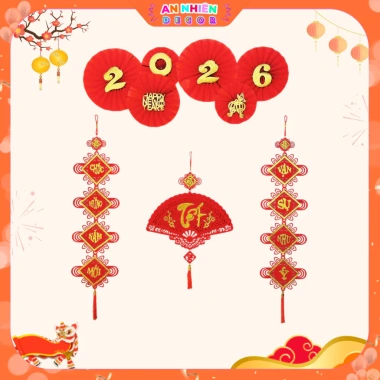 Phụ Kiện Liễn Quạt Treo Tường Phúc Lộc Thọ Trang Trí Tết Bính Ngọ 2.026 Nhà Cửa, Quán Xá KTET