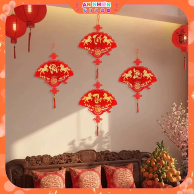 Phụ Kiện Liễn Quạt Treo Tường Phúc Lộc Thọ Trang Trí Tết Bính Ngọ 2.026 Nhà Cửa, Quán Xá KTET